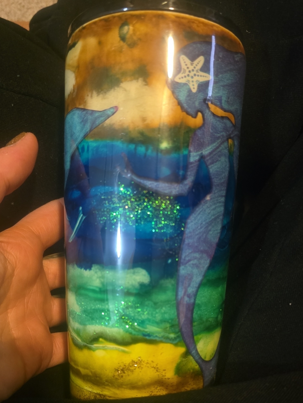 ozark trail Coffee Mug Tumbler Glitter Mermaid And Dolphin. New No Tags
